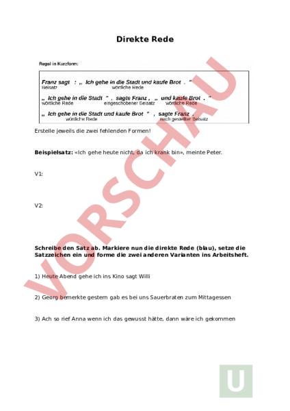 Arbeitsblatt: Theorie Direkte Rede - Deutsch - Grammatik