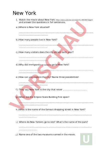 10 Sätze über New York Auf Englisch Arbeitsblatt: New York - Englisch Höhrverstehen - Englisch - Grammatik