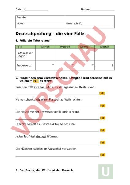 Arbeitsblatt: Deutsch Test 4 Fälle Real - Deutsch - Grammatik