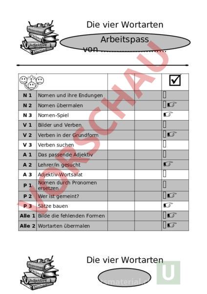 Arbeitsblatt: Wortarten - Deutsch - Grammatik