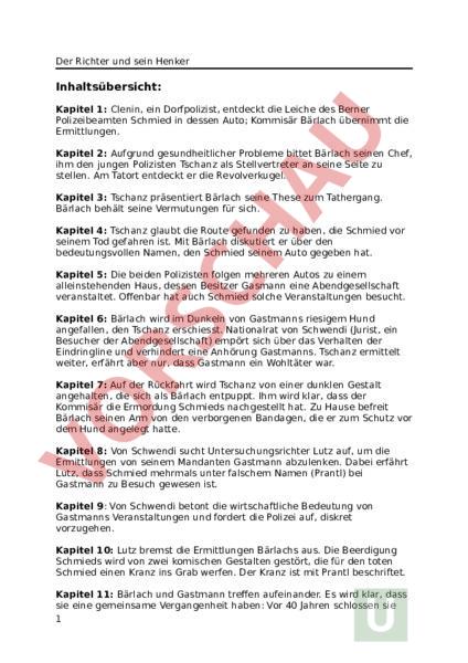Inhaltsangabe Von Der Richter Und Sein Henker Arbeitsblatt: Der Richter und sein Henker - Deutsch - Leseförderung