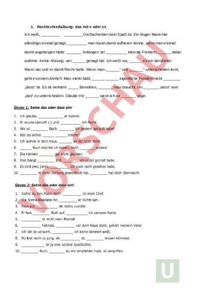 Dass Mit Einem Oder Zwei S Arbeitsblatt: Rechtschreibübung das mit s oder ss - Deutsch