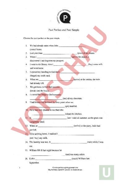 übungen Zum Simple Past Und Past Perfect Arbeitsblatt: Past Perfect & Past Simple (Übungsblatt) - Englisch