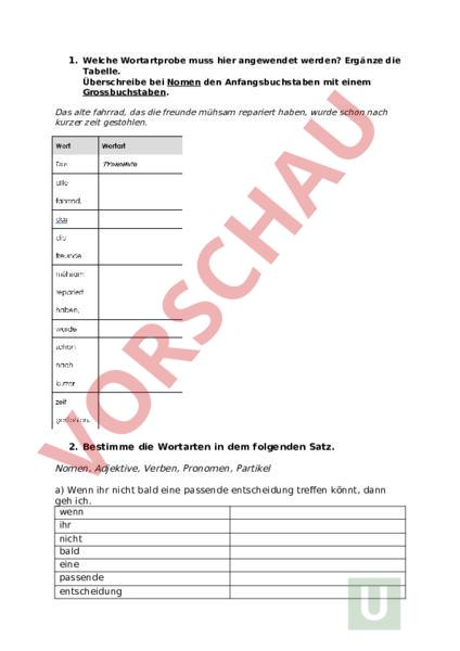 Arbeitsblatt: Wortarten - Deutsch - Grammatik